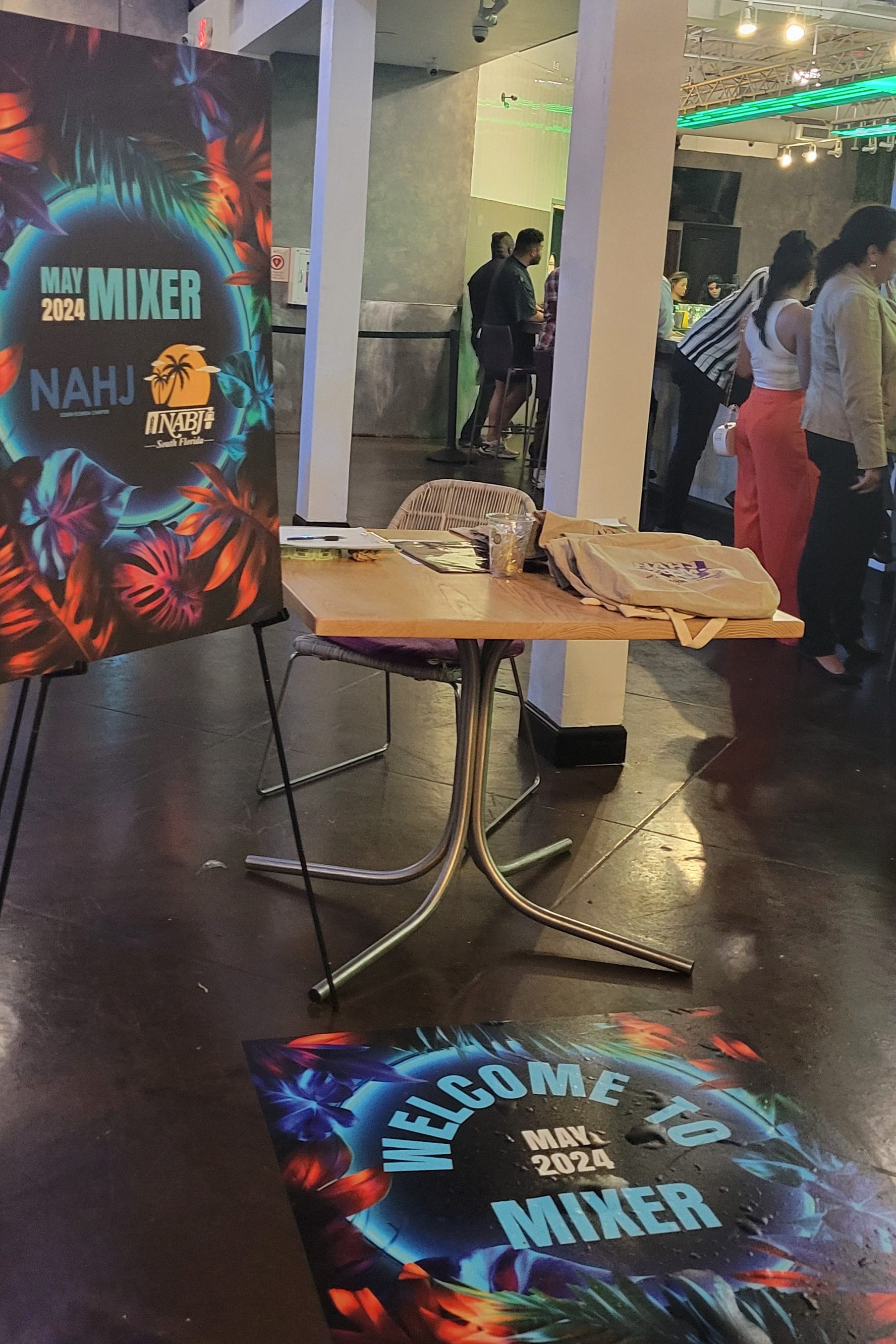 Vibrant and eye-catching event signage design for the NABJ-NAHJ South Florida May 2024 Mixer.