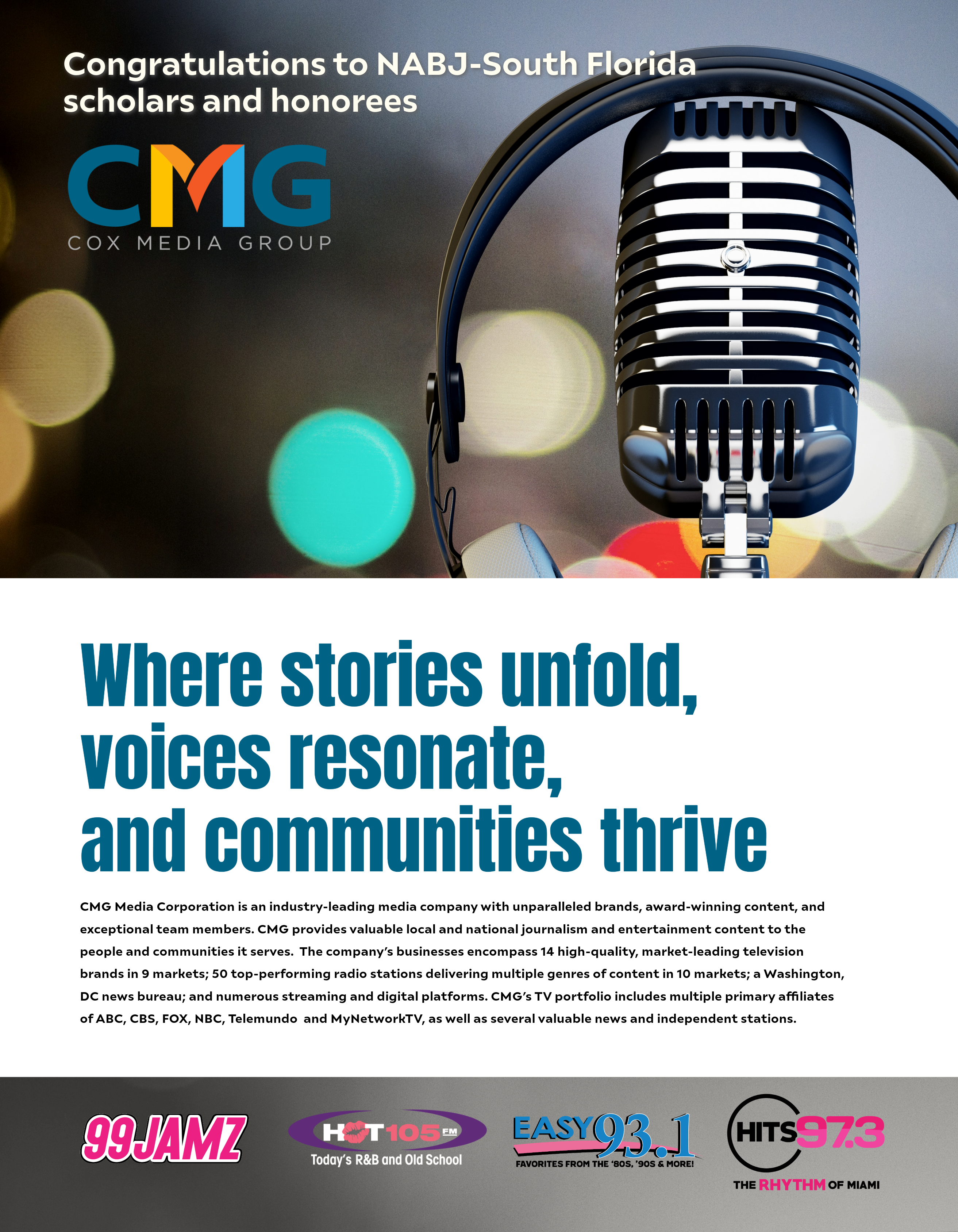 "Professional and impactful advertisement design celebrating scholars and honorees with CMG Media Group."